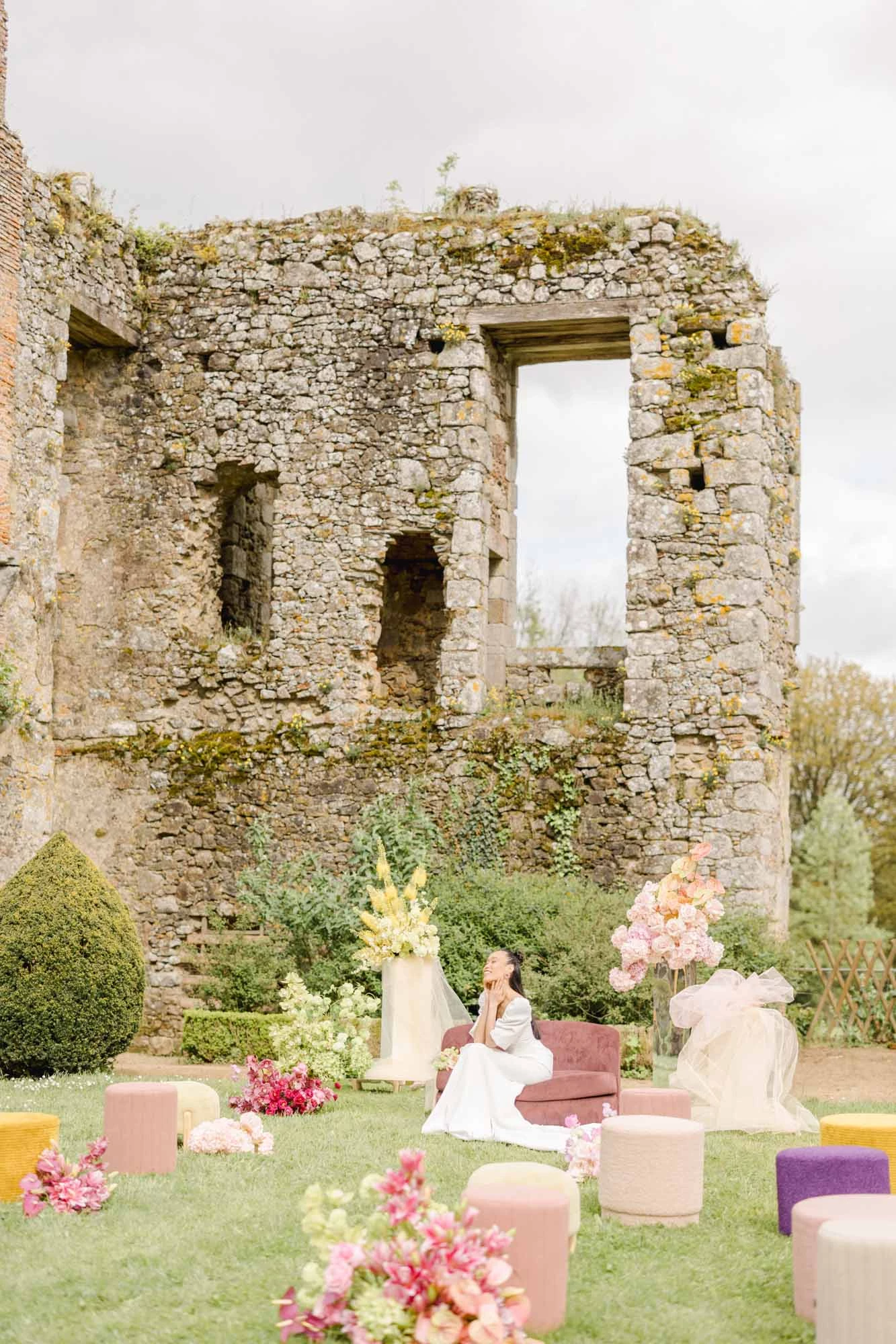 robe rose composition florale jardin beige